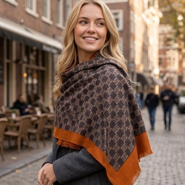 Heritage Monogram Wool Wrap — 100% Virgin Wool