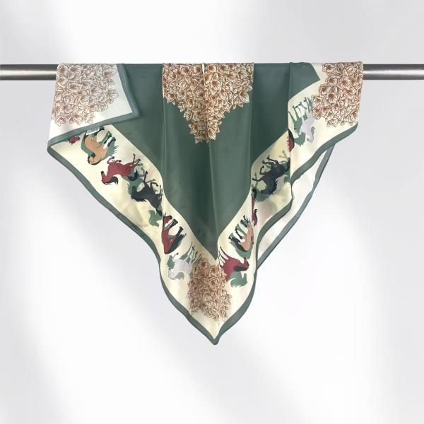 The Grand Heritage Garden & Galloping Horse 100% Mulberry Silk Square Scarf (65x65cm)
