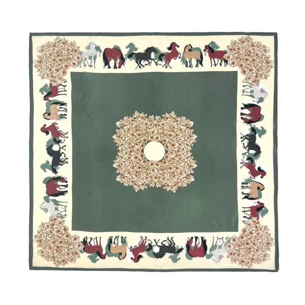 The Grand Heritage Garden & Galloping Horse 100% Mulberry Silk Square Scarf (65x65cm)