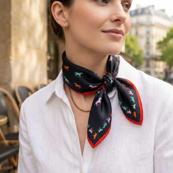 Classic Equestrian Silhouette Square Scarf | 100% Mulberry Silk (65x65cm)