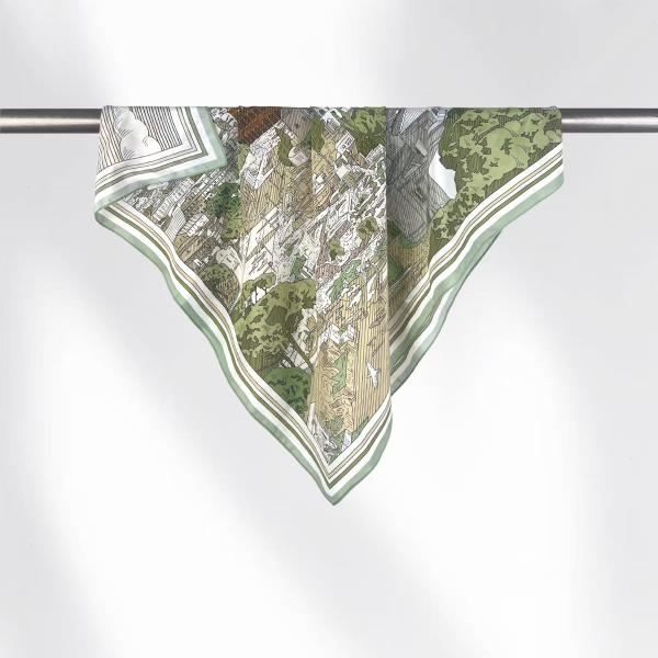 "Eternal Rome" Hand-Sketched Landscape Scarf | 100% Mulberry Silk (65x65cm)