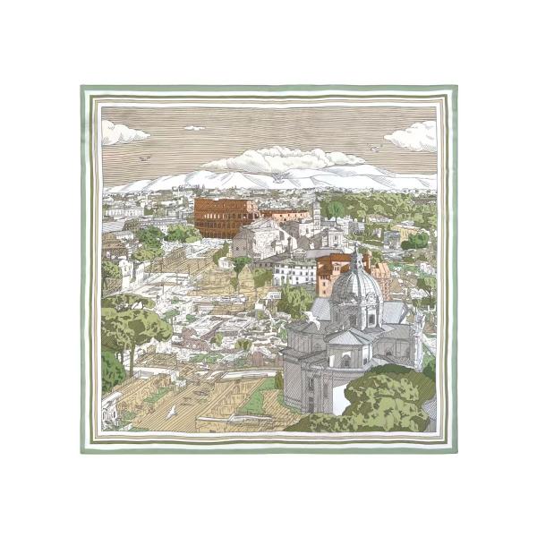 "Eternal Rome" Hand-Sketched Landscape Scarf | 100% Mulberry Silk (65x65cm)