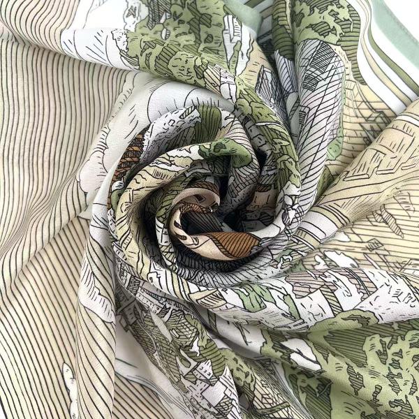 "Eternal Rome" Hand-Sketched Landscape Scarf | 100% Mulberry Silk (65x65cm)