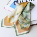 Celadon Green & Camel Abstract Floral Square Silk Scarf: An Artistic Morandi-Palette Accessory for Autumn and Spring