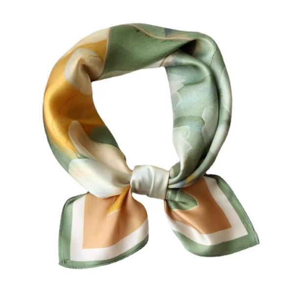 Celadon Green & Camel Abstract Floral Square Silk Scarf: An Artistic Morandi-Palette Accessory for Autumn and Spring