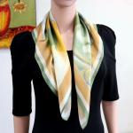 Celadon Green & Camel Abstract Floral Square Silk Scarf: An Artistic Morandi-Palette Accessory for Autumn and Spring