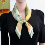 Celadon Green & Camel Abstract Floral Square Silk Scarf: An Artistic Morandi-Palette Accessory for Autumn and Spring