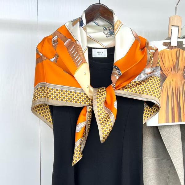 Luxury Horse & Carriage Print Silk Scarf - Hand-Rolled 100% Mulberry Silk Twill