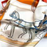 Luxury Horse & Carriage Print Silk Scarf - Hand-Rolled 100% Mulberry Silk Twill