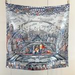 "City of Light" Premium Mulberry Silk Square Scarf - Retro Cinematic Art Deco Hand-Rolled Wrap