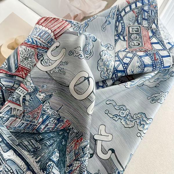 "City of Light" Premium Mulberry Silk Square Scarf - Retro Cinematic Art Deco Hand-Rolled Wrap