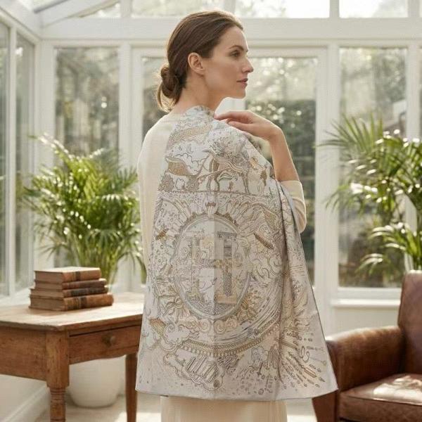 Midnight Blue & Sage Zenith: Mythical Zodiac Reversible Silk Scarf