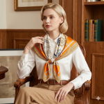 Luxury Horse & Carriage Print Silk Scarf - Hand-Rolled 100% Mulberry Silk Twill