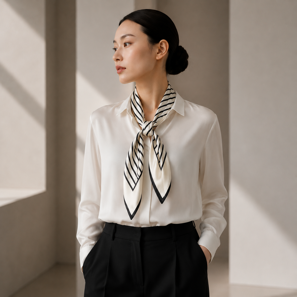 Monochrome Labyrinth Silk Scarf