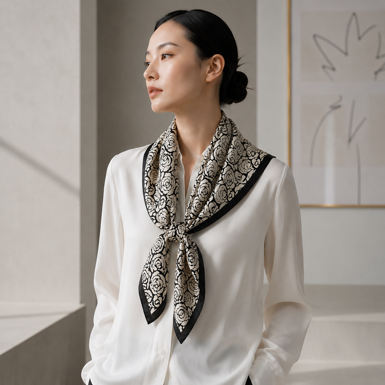 Nocturne Rose Silk Scarf